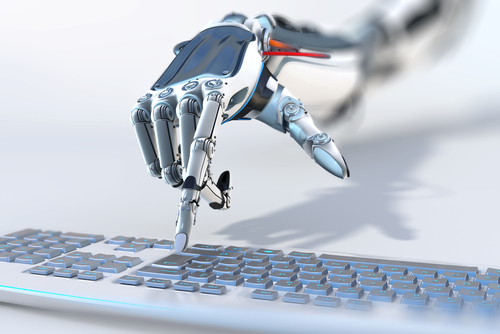 Robot typing on keyboard