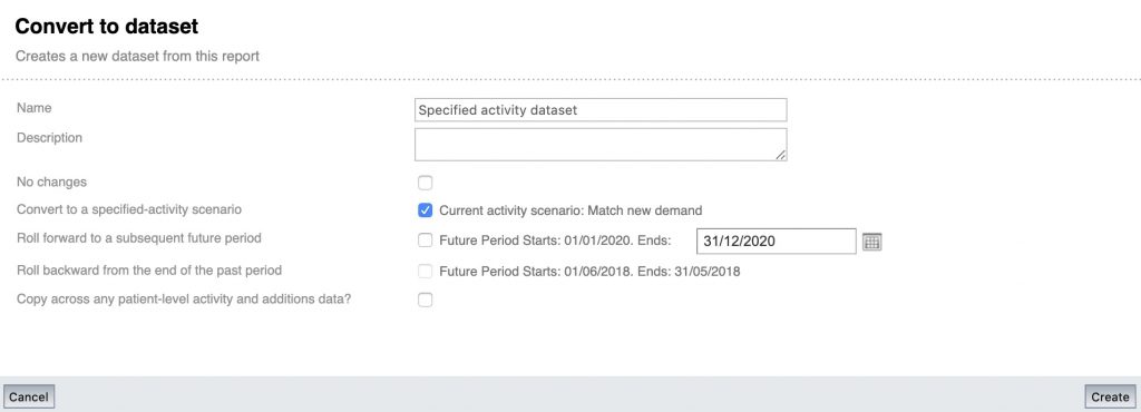 converting a report into a specified-activity dataset